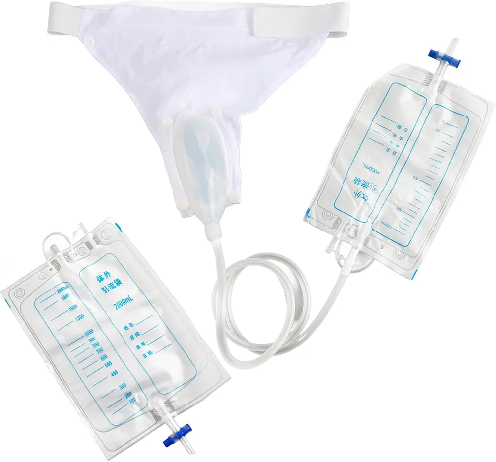 Urine Collector for Elderly Men, Wearable Silicone Urine Collector Adjustable Tightness Urine Collector with 2 Urine Catheter Bags (Elderly Men)