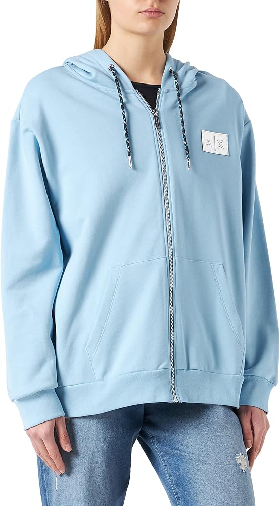 Armani Exchange Women's Organic Cotton Shiny Patch Zip Up Hooded Sweatshirt