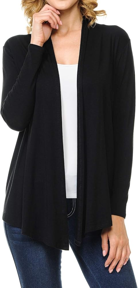 MINEFREE Women's Long Sleeve Open Front Drape Lightweight Knit Cardigan (S-3XL)