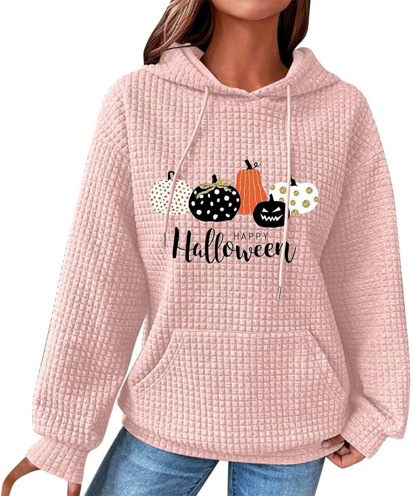 Vintage Halloween Women's Hoodies Long Sleeve Casual Print Drawstring Hoodie Sweatshirts For Women Pullover