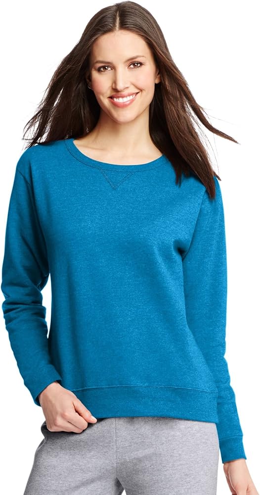 Hanes Women's Fleece V-Notch Sweatshirt (X-Large (16-18), Deep Dive Heather)