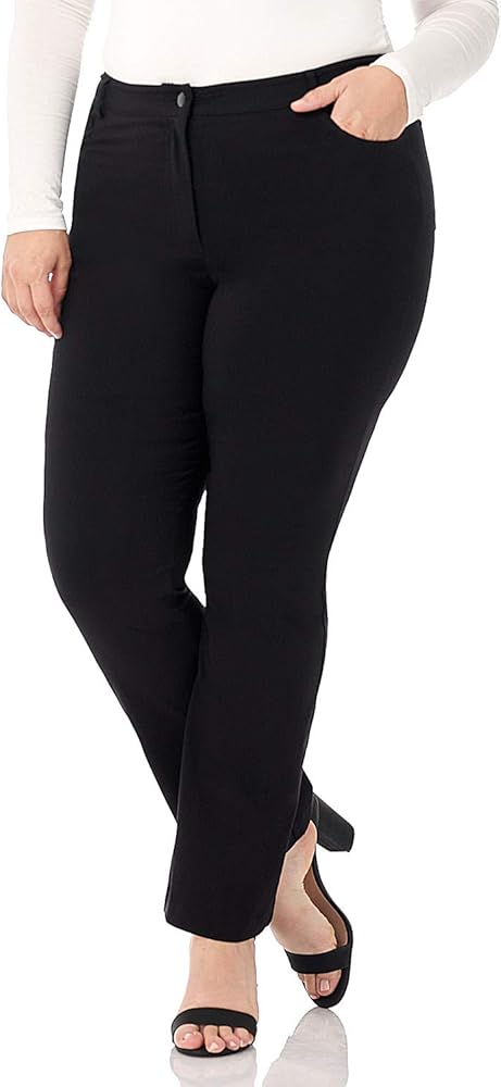 Rekucci Curvy Woman Plus Size Straight Leg Pant with Stretch Waist