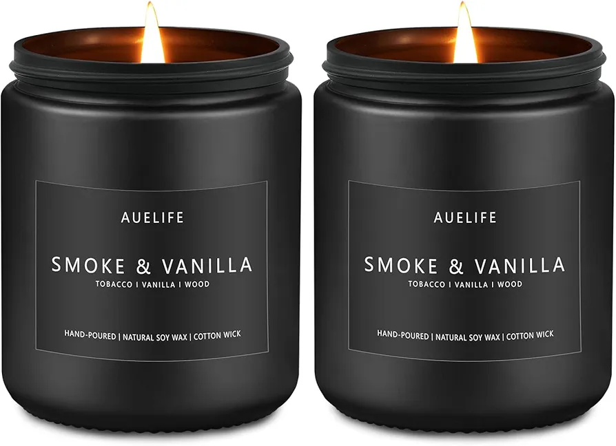 2 Pack Smoke & Vanilla Candle | Scented Candle for Men - Masculine Candle - Soy Candle Gifts, Candle for Home Scented - Candles for Men, Black Candles Long Lasting Candles - 7oz