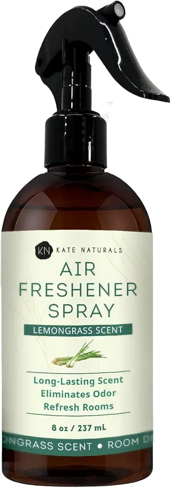 Kate Naturals Air Freshener Spray for Home. Lemongrass Essential Oil Room Freshener Spray for Pillows, Bedding, Linen, Room Spray (8 fl oz, Lemon grass, Non-Toxic)