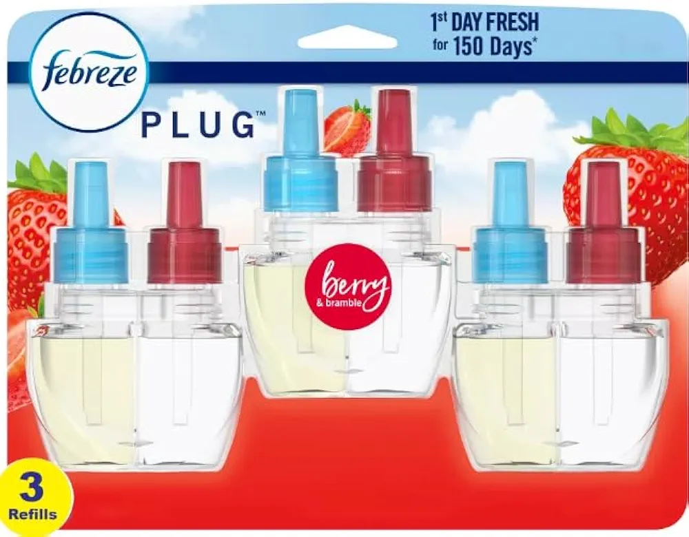 F.e.b.r.e.z.e Odor-Fighting Fade Defy PLUG Air Freshener Refill (3) .87 fl. oz. Oil Refills (Berry & Bramble)