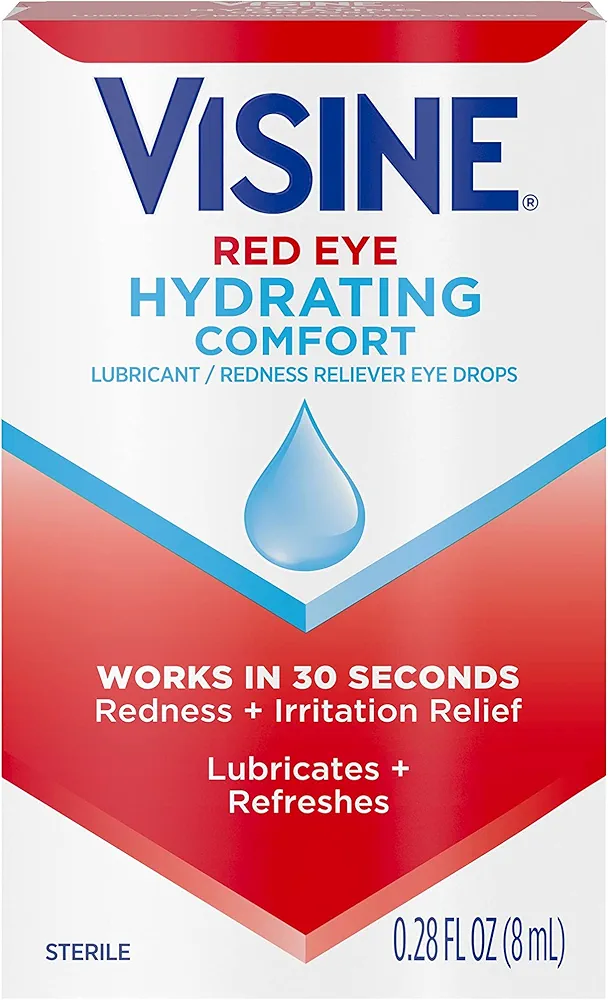 Visine Red Eye Hydrating Comfort Redness Relief Lubricating Eye Drops, 0.28 fl. oz