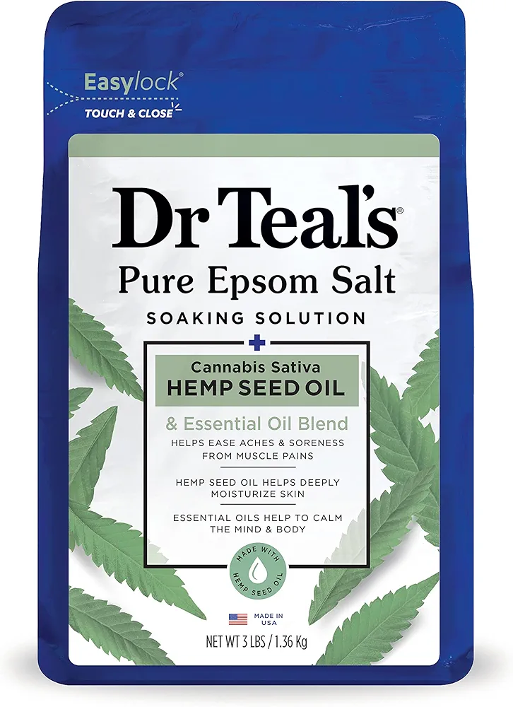 Dr Teal’s Salt Soak with Pure Epsom Salt, Cannabis Sativa Hemp Seed Oil, 3 lbs