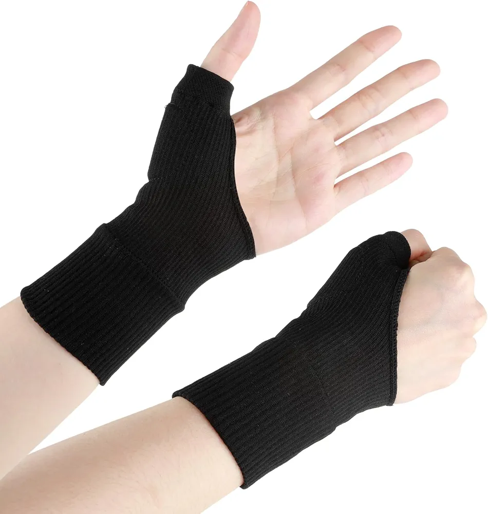 Sibba Thumb Arthritis Compression Gloves Breathable Wrist Support Brace Relieve Joints Hand Pads Elastic Fingerless Glove Flexible Sport Pading Fit Thumb Aching, Women, Men (Black)