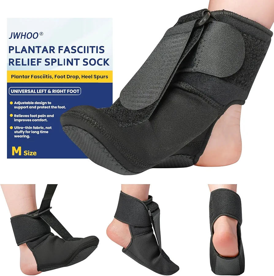 Plantar Fasciitis Brace Splint Sock - Night Orthotic Foot Drop Brace, Ankle Support, Adjustable & Lightweight, Great for Plantar Fasciitis Relief, Achilles Tendonitis, Foot Drop, Heel Pain (M)