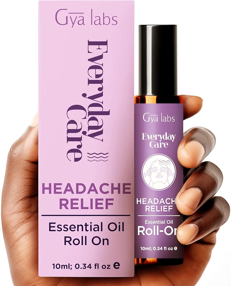 Gya Labs Headache Relief Essential Oil Roll On - Portable Soothing Comfort for Your Head - A Blend of 100% Natural Aromatherapy Oils Like Spearmint, Eucalyptus Oil & More - Travel Size (0.34 Fl Oz)