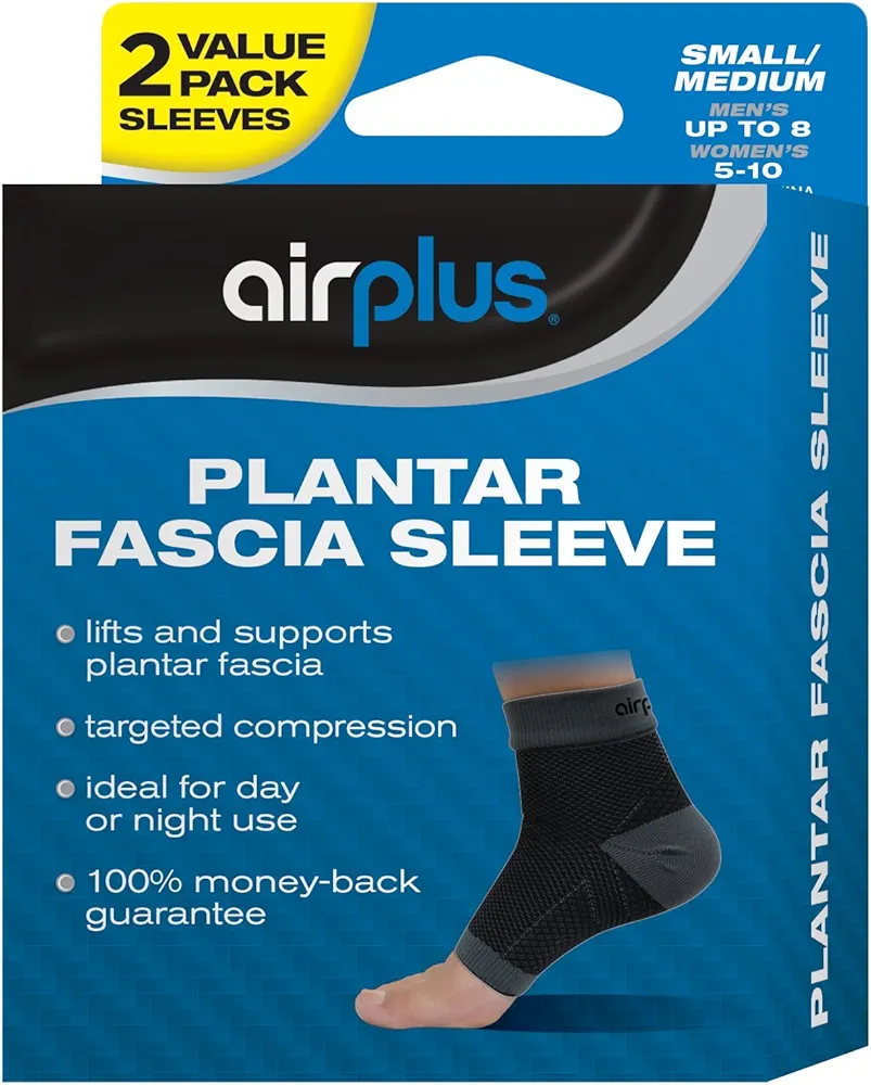 Airplus Plantar Fascia Sleeve, Men's Women's Small Medium, 2 Sleeves (Pack of 2)