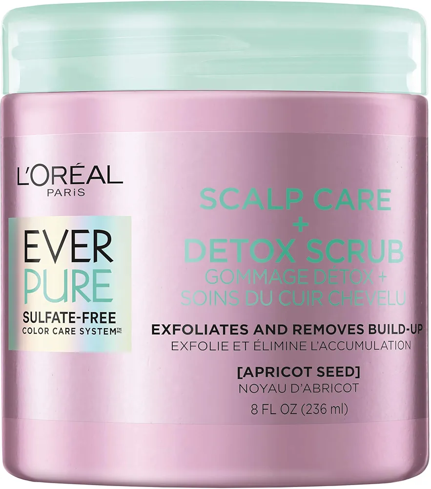 L'Oreal Paris EverPure Exfoliating Scalp Care + Detox Scrub with Apricot seed, 8 Ounce