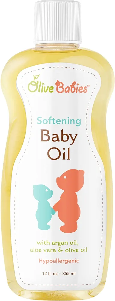 Baby Oil Multi Purpose with Argan Oil, Aloe Vera & Olive Oil 12 oz - Softening Hypoallergenic Solution for All Skin Types - Good on Men, Women & Kids