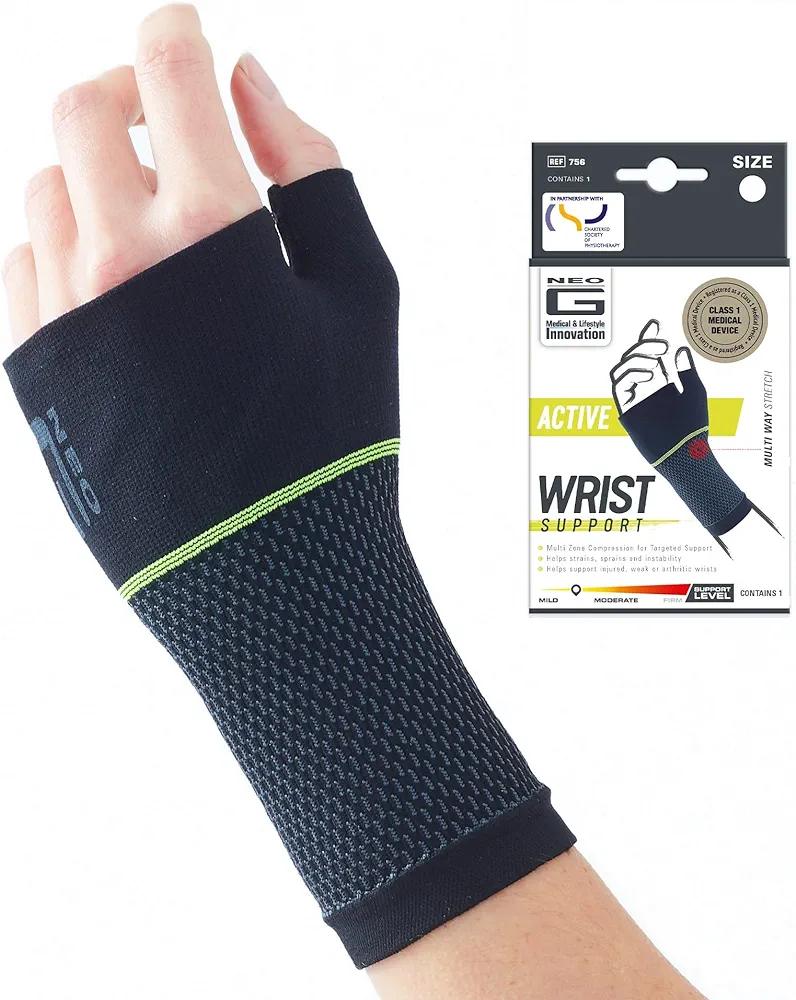 Neo-G Active Wrist Support – For Sports, Golf, Basketball, Football, Yoga, Tennis. For Sprains, Strains, Tendonitis, Injury Recovery - Multi Zone Wrist Compression Sleeve – L