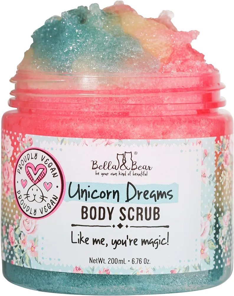 Bella and Bear Unicorn Dream Body Scrub Skin Care Exfoliating Body Wash - Cruelty-Free, Paraben Free, Vegan-Friendly Sugar Scrub with Pineapple and Papaya Scent