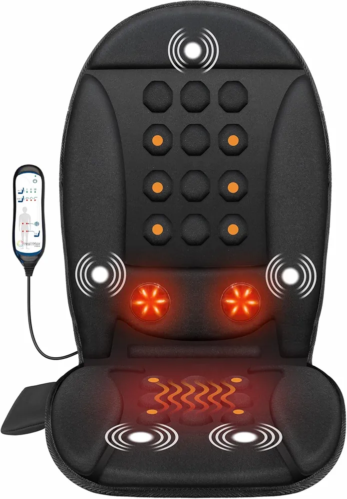 COMFIER Vibration Back Massager with Heat, Heated Massage Chair Pad, Massage Seat Cushion with Adjustable Straps, Seat Warmer Massager, Gifts for Dad Men