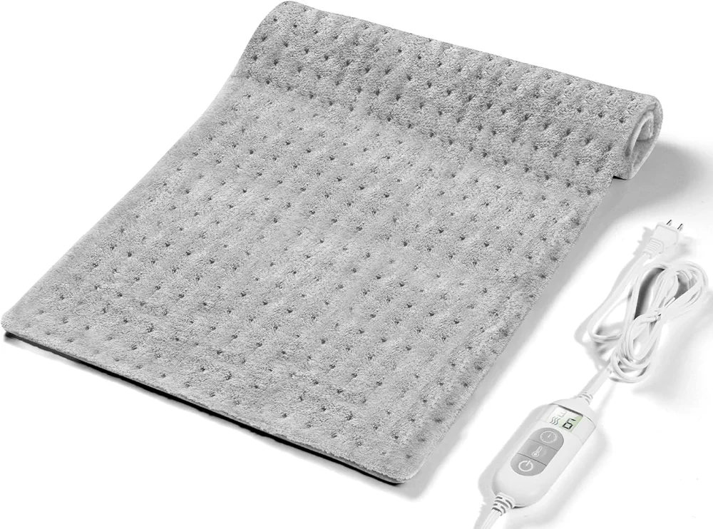 Heating Pad for Back & Cramps Relief,Electric Heat Pad Fast Heat,6 Level Heat Setting,3 Level Timming,Auto Shut Off, Machine Washable,Suitable for Back,Neck,Abdomen Pain Relief (Light Grey, 17''×33'')