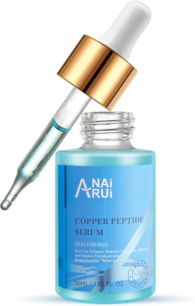 ANAI RUI Copper Peptides Serum for Face -Copper Peptide Face Serum + Hyaluronic Acid - Reduces Fine Lines & Wrinkles, Plumping and Radiant Skin, 1.fl.Oz