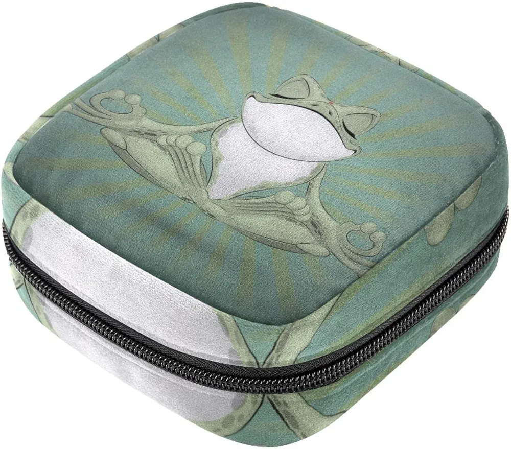 Portable Menstrual Pad Bags, Large Capacity Sanitary Napkin Storage Bag, First Period Kit for Girls Women, Zipper Nursing Pad Holder Frog Yoga Light