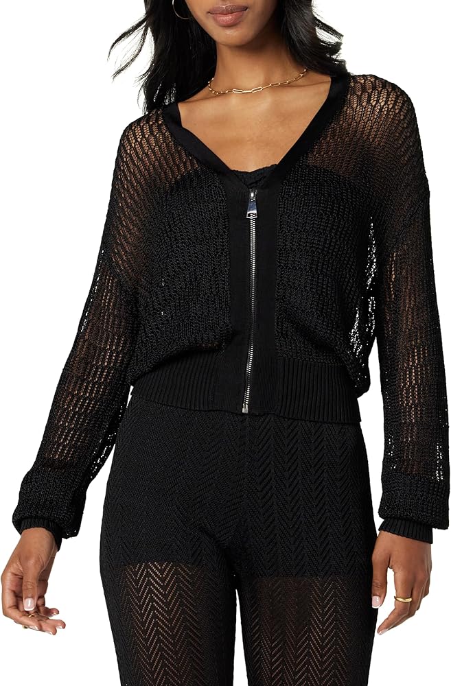 The Drop Women’s Long Sleeve Crocheted Zip Front Cardigan