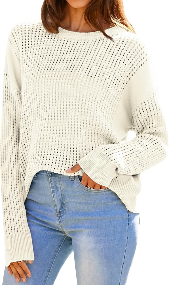 GRACE KARIN Women's Sweater 2024 Casual Crew Neck Long Sleeve Crochet Fall Pullover Sweater Top