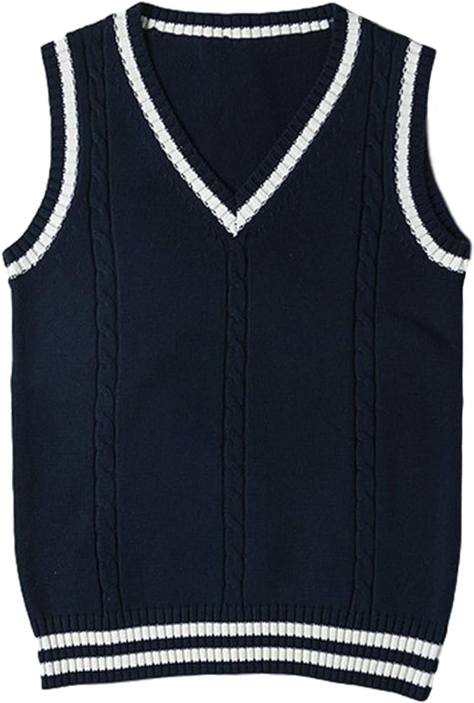 Gihuo Women's V Neck Trendy Sweater Vest Cable Knit Sleeveless Sweater Vest Houndstooth Sweater Vest