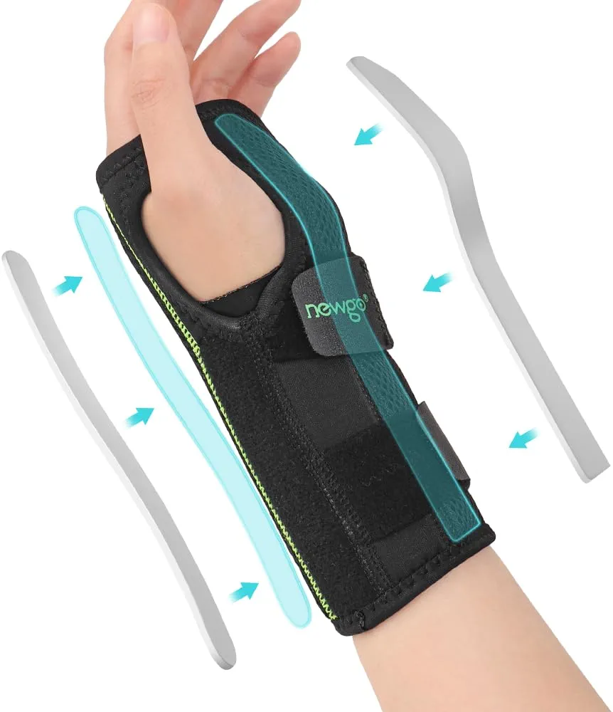 NEWGO Carpal Tunnel Wrist Brace Left Hand with Metal Splint Stabilizer for Sprained Wrist, Adjustable Night Support Compression with Extra CUSHION for Tendinitis, Arthritis