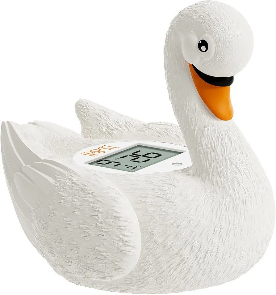 b&h Baby Bath Thermometer, White Swan Shaped Baby Safe Floating Bath Thermometer - Easy to Read Screen - Reliable Temperature Readings