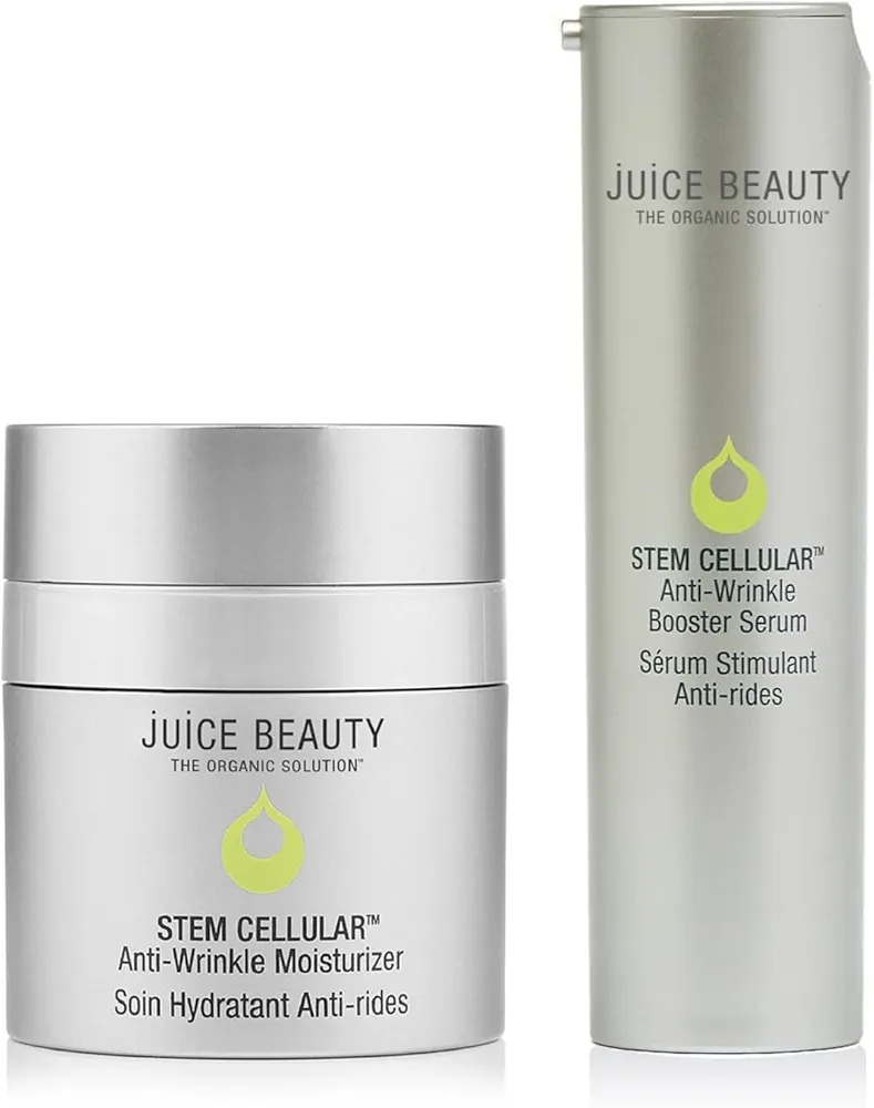 Juice Beauty 2-step Anti-Aging, Radiance Boosting Set for Smooth, Nourished, Glowing Skin with full-size Serum and Moisturizer