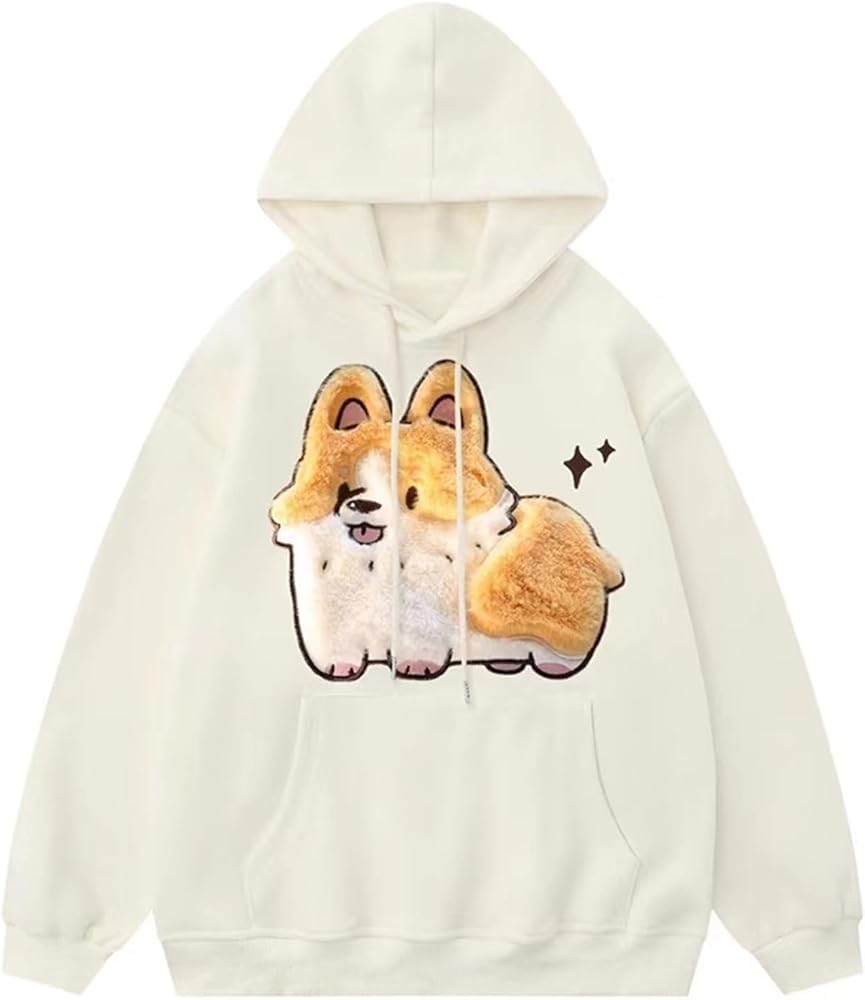 Funny Dog Embroidery Hoodie for Womens Fluffy 3D Puppy Embroidered Hooded Sweatshirt