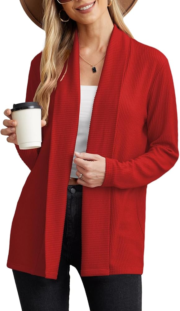 GRECERELLE Women's Open Front Cardigan Lightweight Sweaters Draped Lapel Long Sleeve Loose Cardigans Knit Fall Winter Outwear