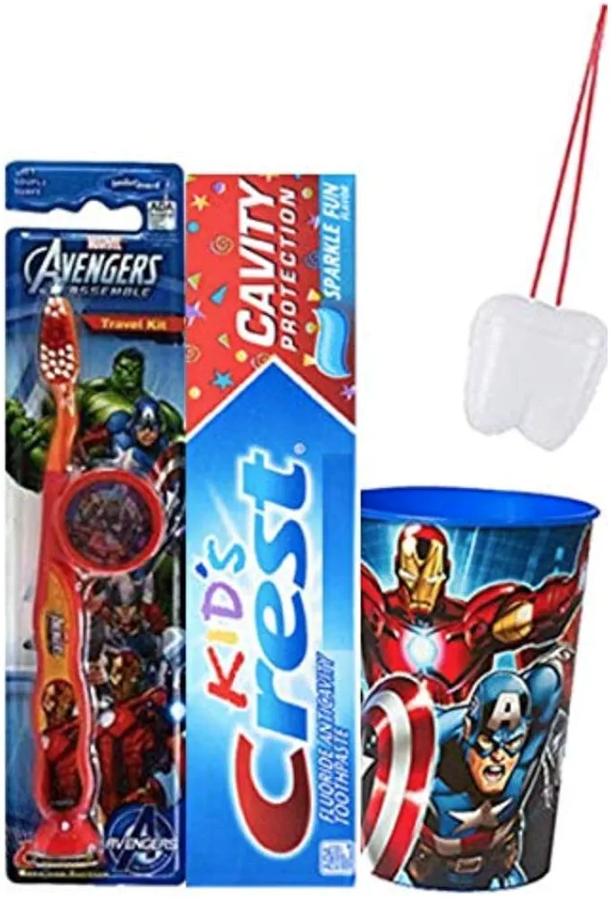 Marvel Avengers Iron Man Inspired Bright Smile 4pc Oral Hygiene Bundle! Avengers Manual Toothbrush Set, Toothpaste & Mouthwash Rinse Cup! Plus Bonus Tooth Saver Visual Aid!