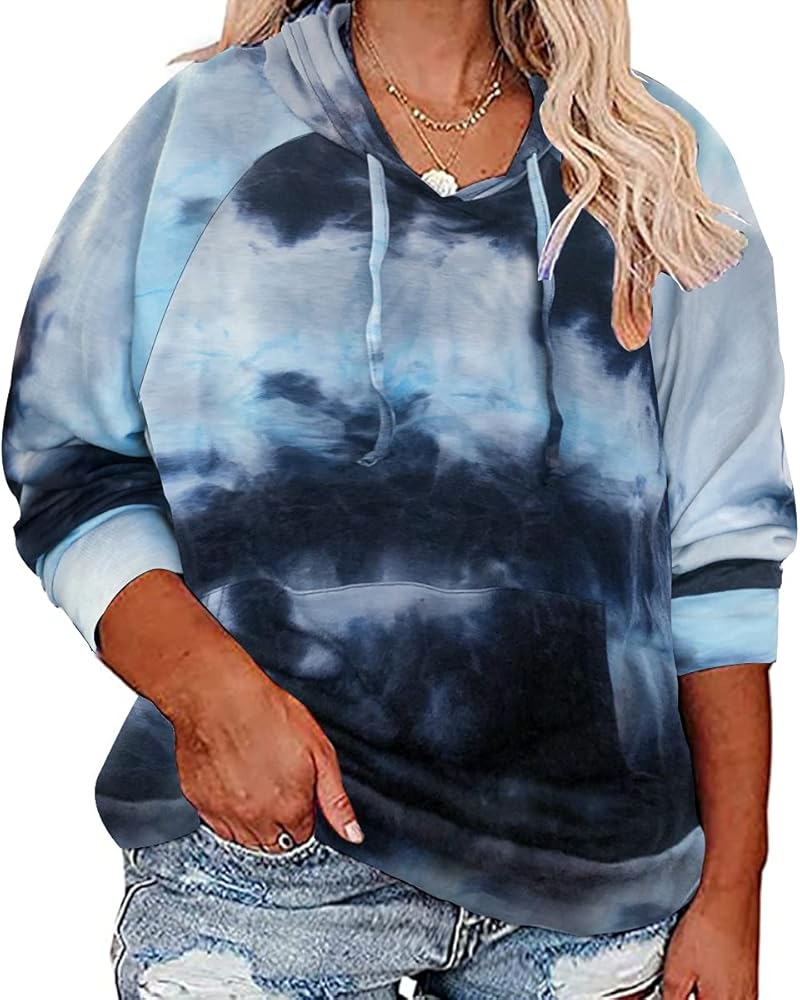 RITERA Women's Plus Size Hoodies Tie Dye Hoodie Long Sleeve Sweatshirts Drawstring Pullover Casual Sweater top L-5XL