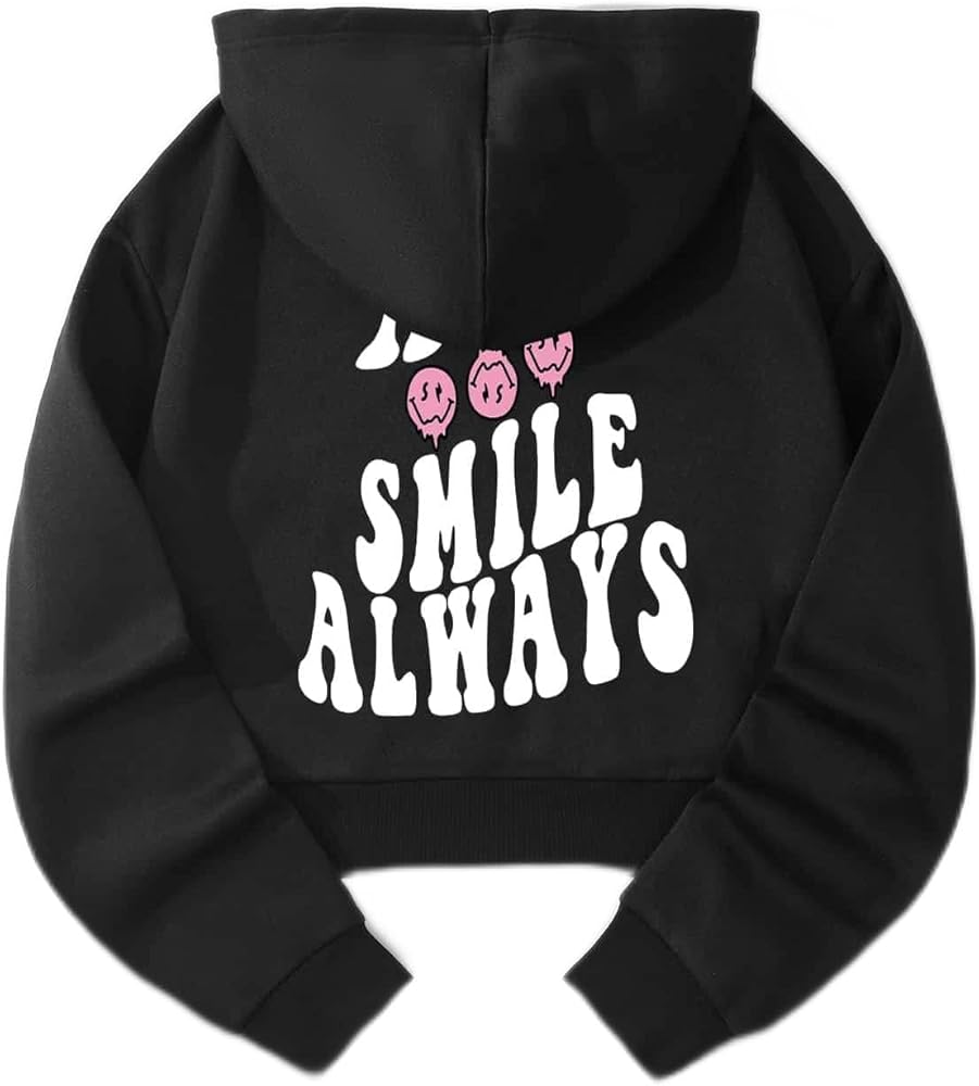 REDESYN sweatshirts for women - Slogan Graphic Thermal Lined Crop Drawstring Hoodie