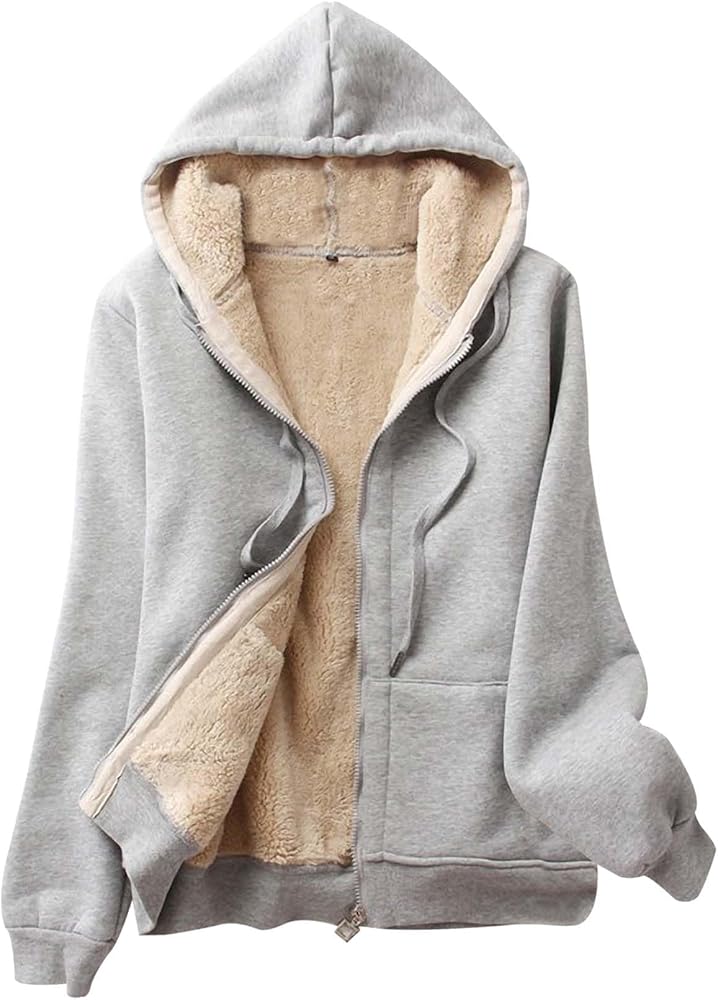 Gihuo Women's Sherpa Lined Hooded Sweatshirt Zip Up Winter Warm Hoodie Comfy Hooded Fleece Jacket