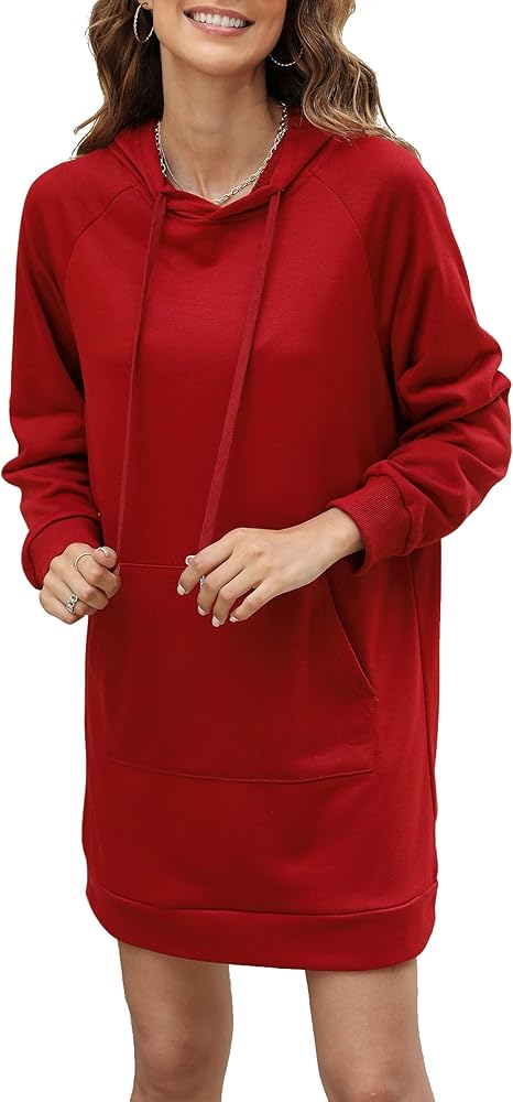 Women Oversized Hoodie Dress Casual Sweatshirt Dress with Hood Pullover Long Hoodie with Kangaroo Pocket