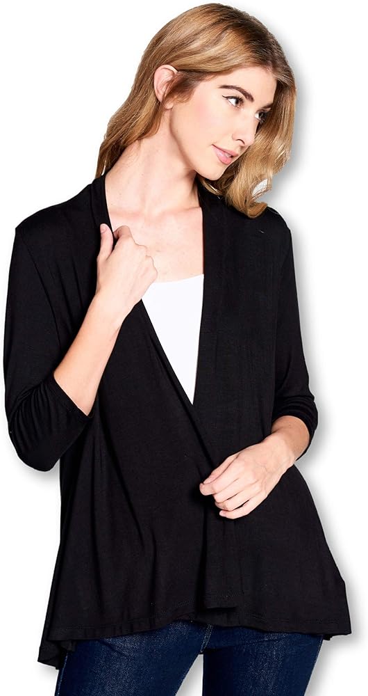 Women's 3/4 Sleeve Extra Soft Open Front Casual Flowy Viscose Made from Bamboo Cardigan