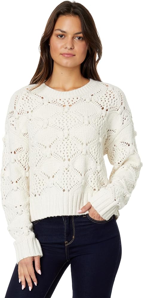 Lucky Brand Women's Open Stitch Pullover Sweater Whisper White