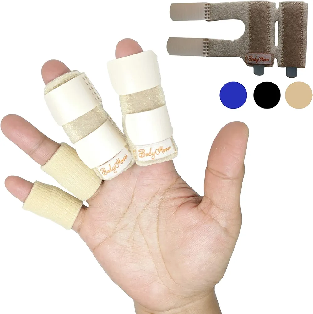 BodyMoves 2 Double sided solid support finger Splints plus 2 sleeves 2020 edition(Desert Sand)