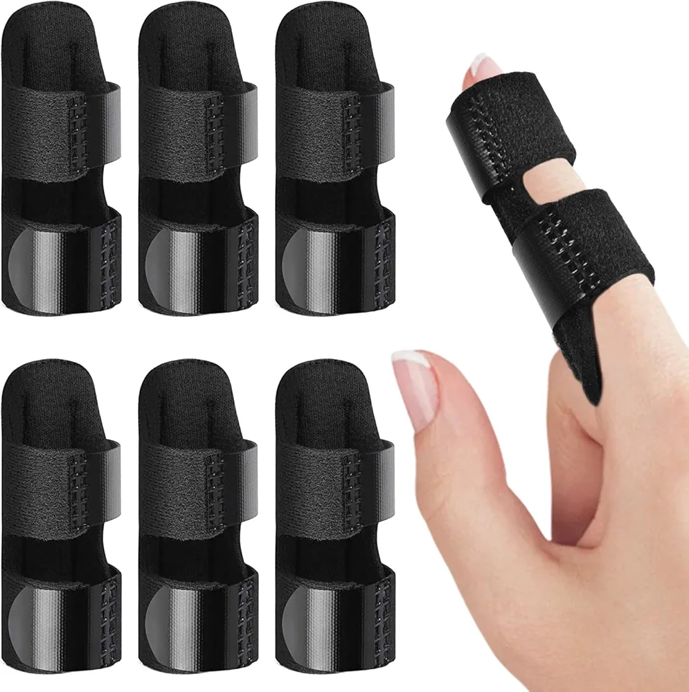 SAREAL Finger Splints, 6pcs Finger Support Brace Finger Stabilizer Finger Knuckle Immobilization for Broken Fingers Straightening Arthritis Knuckle Immobilization Pain Relief, Black