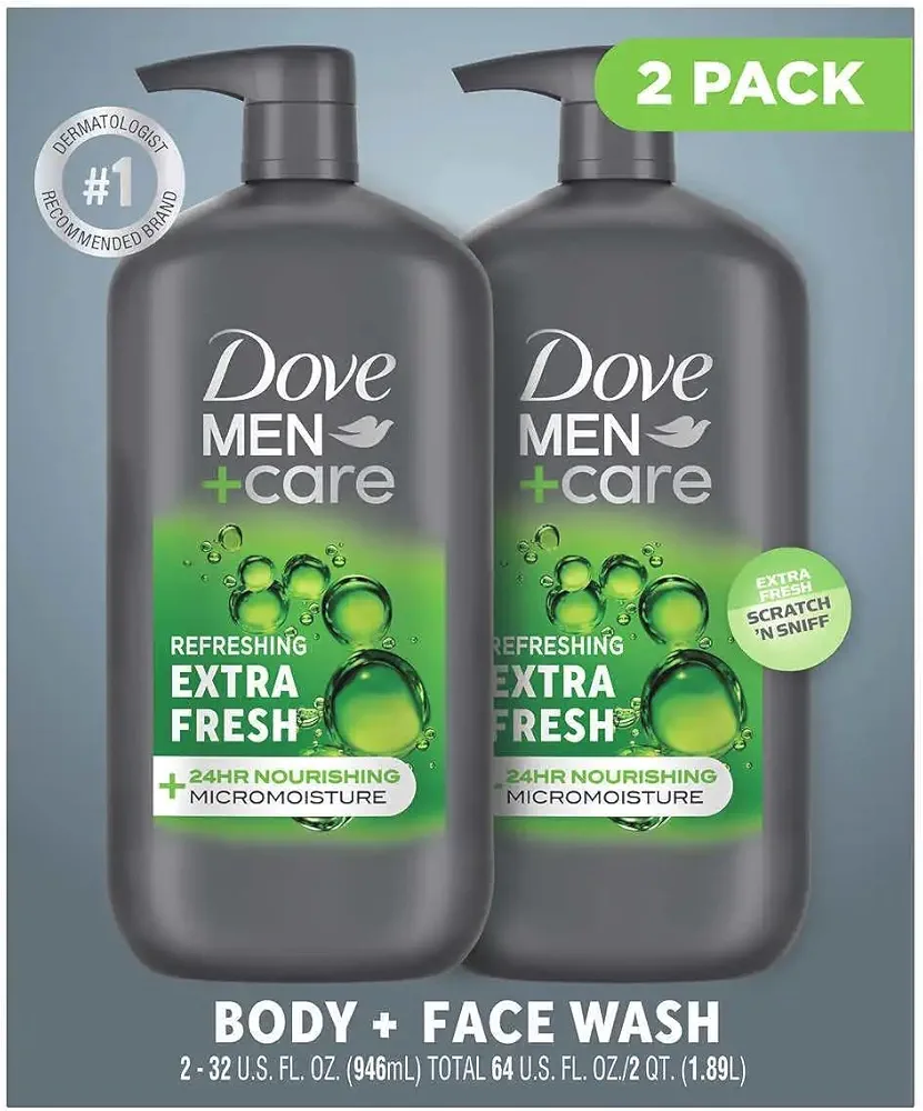 Dove Men+Care Body and Face Wash Extra Fresh, 32 Fluid Ounce (Pack of 2)