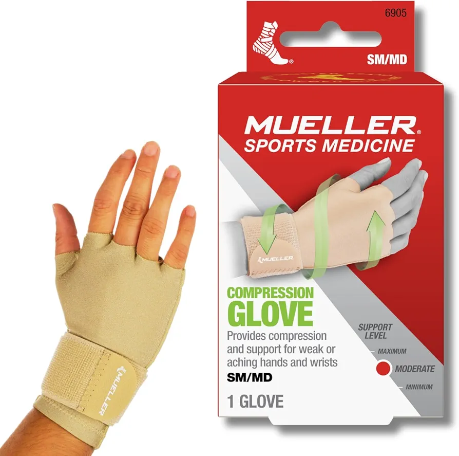 MUELLER Sports Medicine Arthritis Compression Glove, Hand and Wrist Support, Fits Right or Left Hand, For Men and Women, Beige, Small/Medium