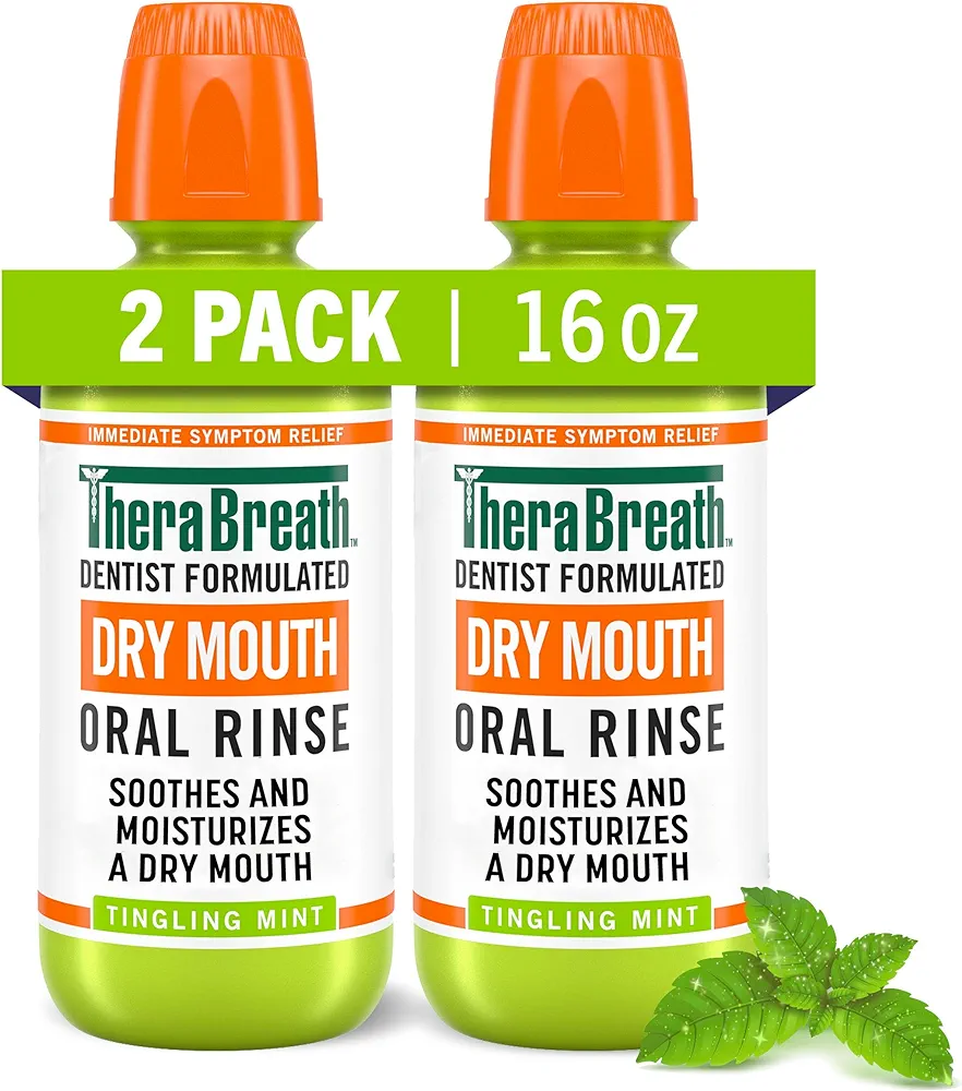 TheraBreath Dry Mouth Oral Rinse, Tingling Mint, Dentist Formulated, 16 Fl Oz (2-Pack)