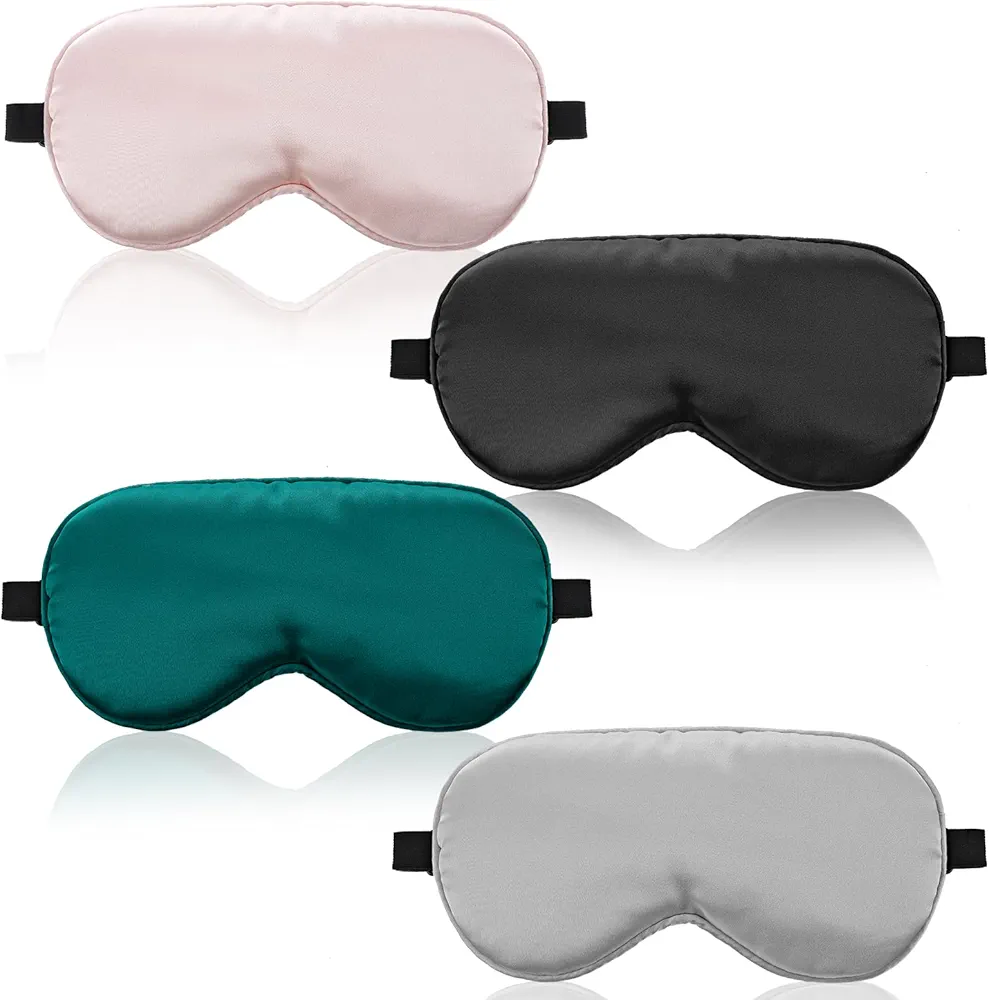 4 Pcs Eye Mask for Sleeping Silk Sleep Mask, Adjustable Blackout Sleeping Mask for Men Women Soft Breathable 100% Mulberry Silk Fabric, Night Eyeshade Blocks Light Reduces Puffy Eyes(4 Colors)