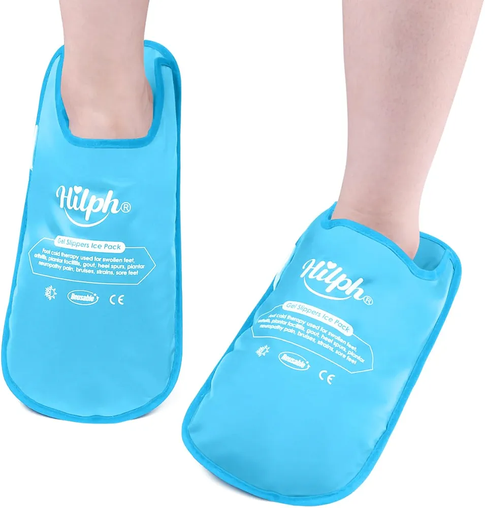 Hilph Foot Ice Pack Slippers for Plantar Fasciitis 2 Packs, Reusable Hot Cold Packs Gel Ice Slipper for Foot and Broken Toes, Gout, Foot Surgery, Neuropathy, Diabetic, Swollen (Sky Blue)