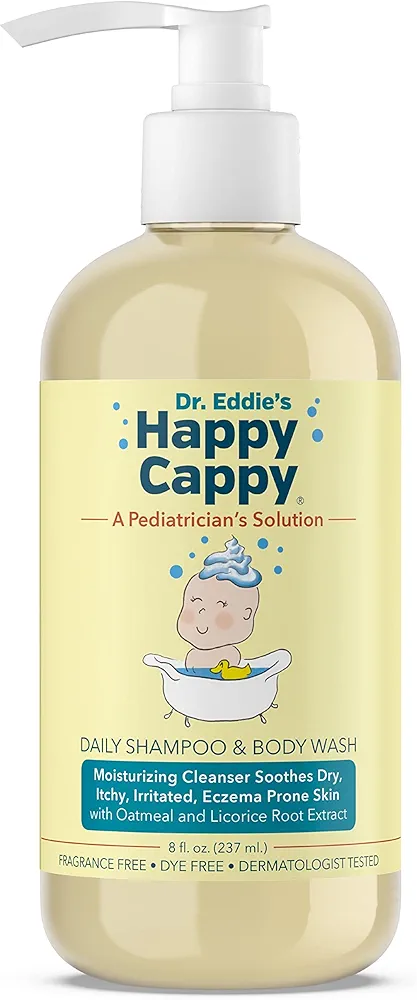 Happy Cappy Dr. Eddie's Daily Shampoo & Body Wash for Children, Soothes Dry, Itchy, Sensitive, Eczema Prone Skin, Dermatologist Tested, No Fragrance, No Dye, 8 Fl Oz