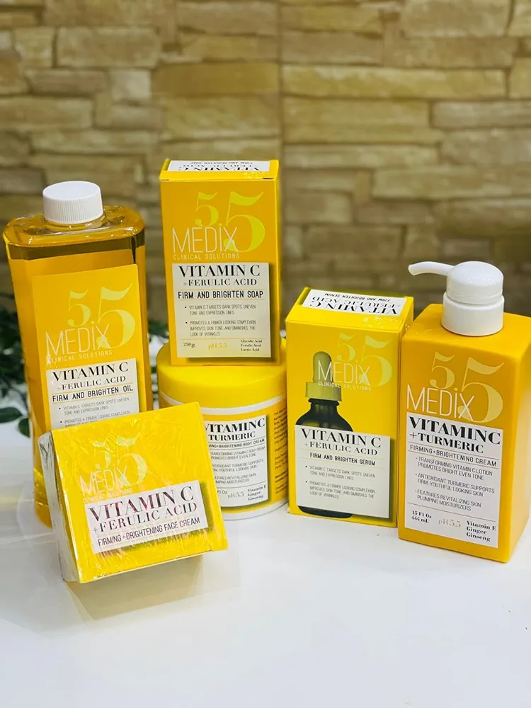 Vitamin C & Tumeric skinCare Set for Youthful Appearance, Fine Line Reduction, Hydration set of 6, Yellow