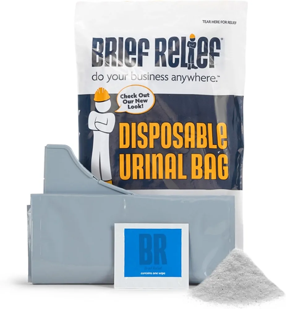 Disposable Urinal/Pee Bag (100 Pack) - Unisex Portable Bladder Relief - No Odors, No Spills - Instant Gelling Powder and Wet Wipe (Construction Workers, Outdoor Crews, Remote Sites)