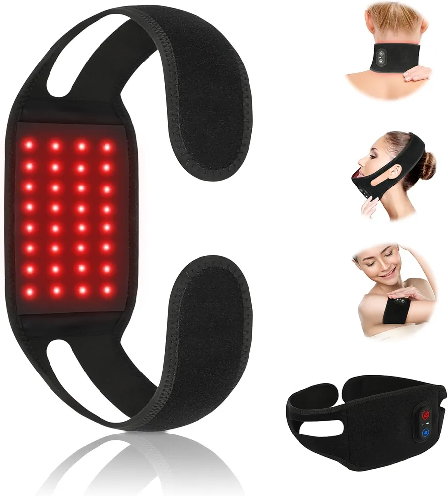 Red Light Therapy Belt for Neck, 850NM Near Infrared Light Therapy & 660NM Red Light Therapy Wearable Infrared Warp for Chin Neck Wrist Leg Hand Portable Red Light Therapy Strap with Timer