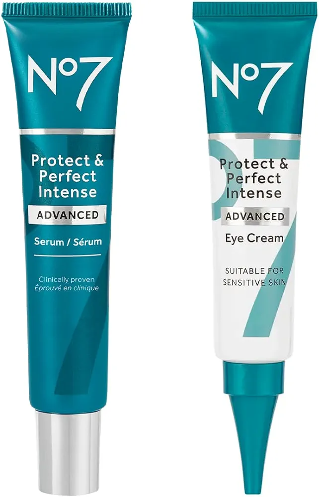 No7 Protect & Perfect Serum & Eye Cream Bundle - Includes Intense Advanced Serum(30ml) and Intense Advanced Eye Cream(15ml) - Skincare Kit for Face, Neck and Eyes - 2-Piece Bundle